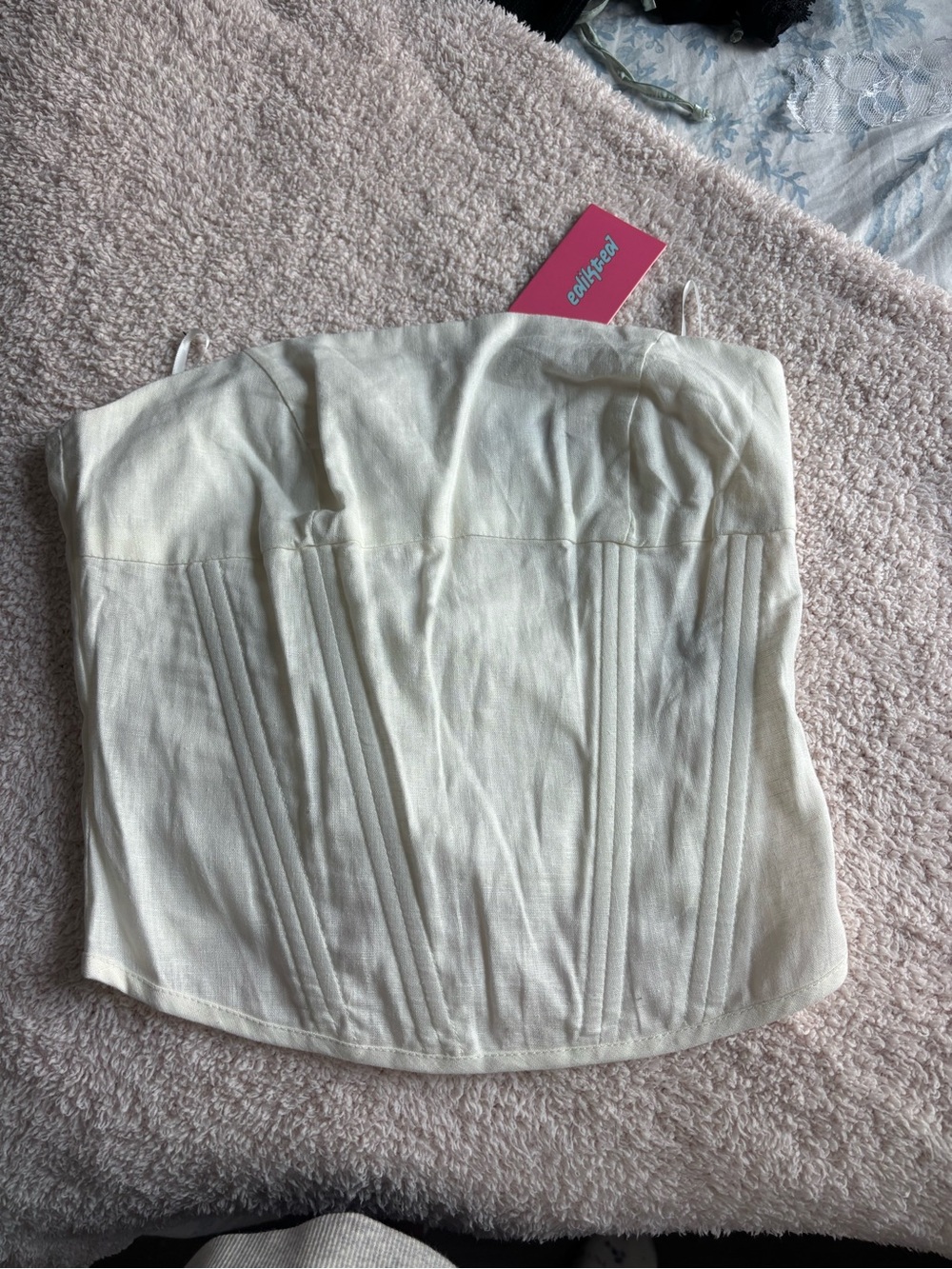 Edikted Cream Kids Bottoms with Pink Brand Tag